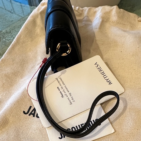 New with Tag! $385 Jacquemus Black Leather Mini Bag Le Porte Bambino Wristlet - Picture 4 of 12